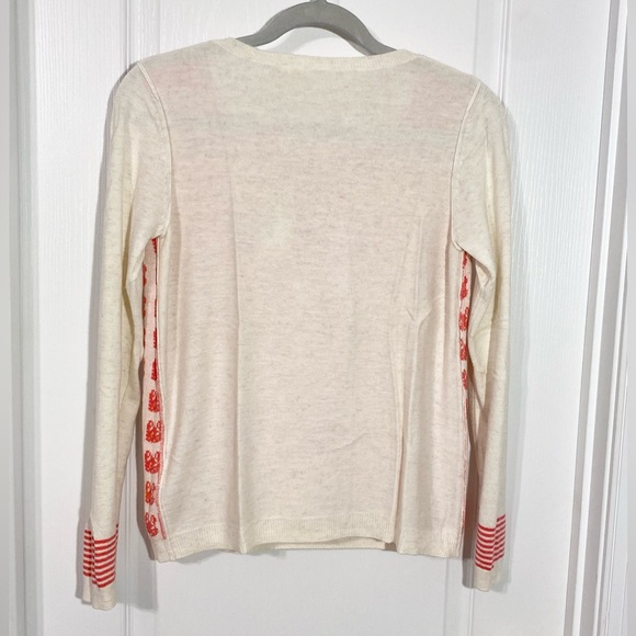 White Stuff CAT Print Striped Cuff Soft Knit Sweater Cream Coral M - Picture 3 of 7